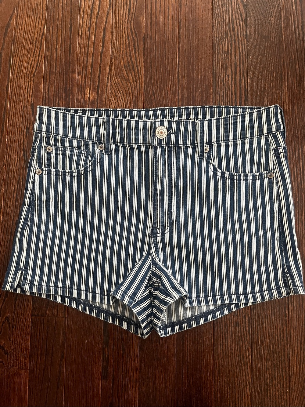 American Eagle Outfitters Navy and White Striped Denim Shorts